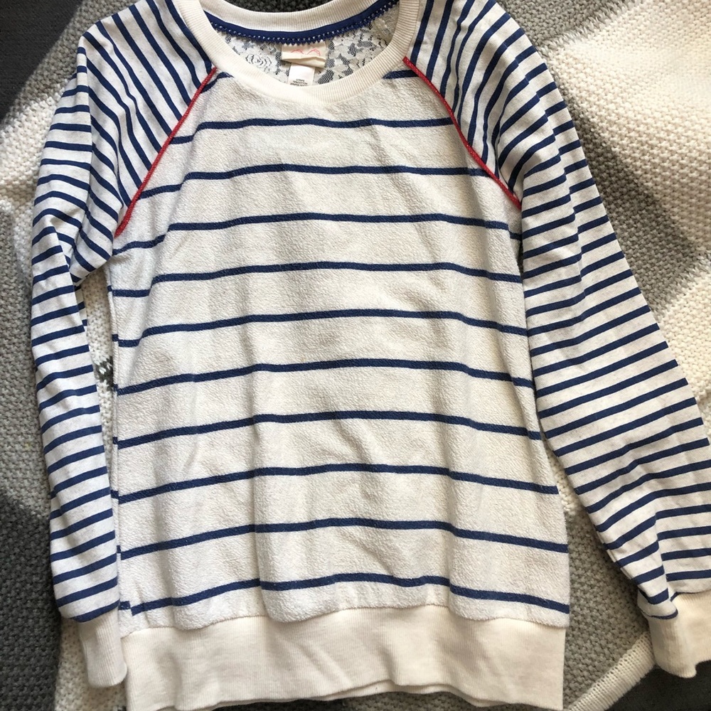 Striped sweater with lace back
